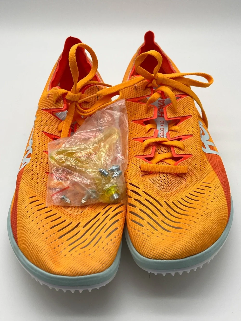 Hoka Cielo X LD Orange Track Running Spikes Pale Blue Sole Men’s 12/Women’s 13.5